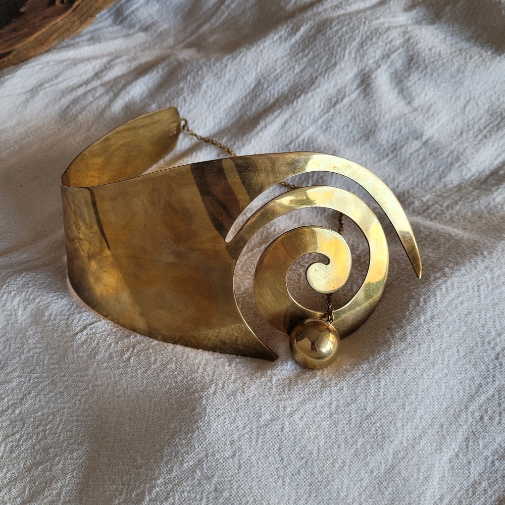 Solid brass statement collar tribal necklace … - Picture 3 of 6